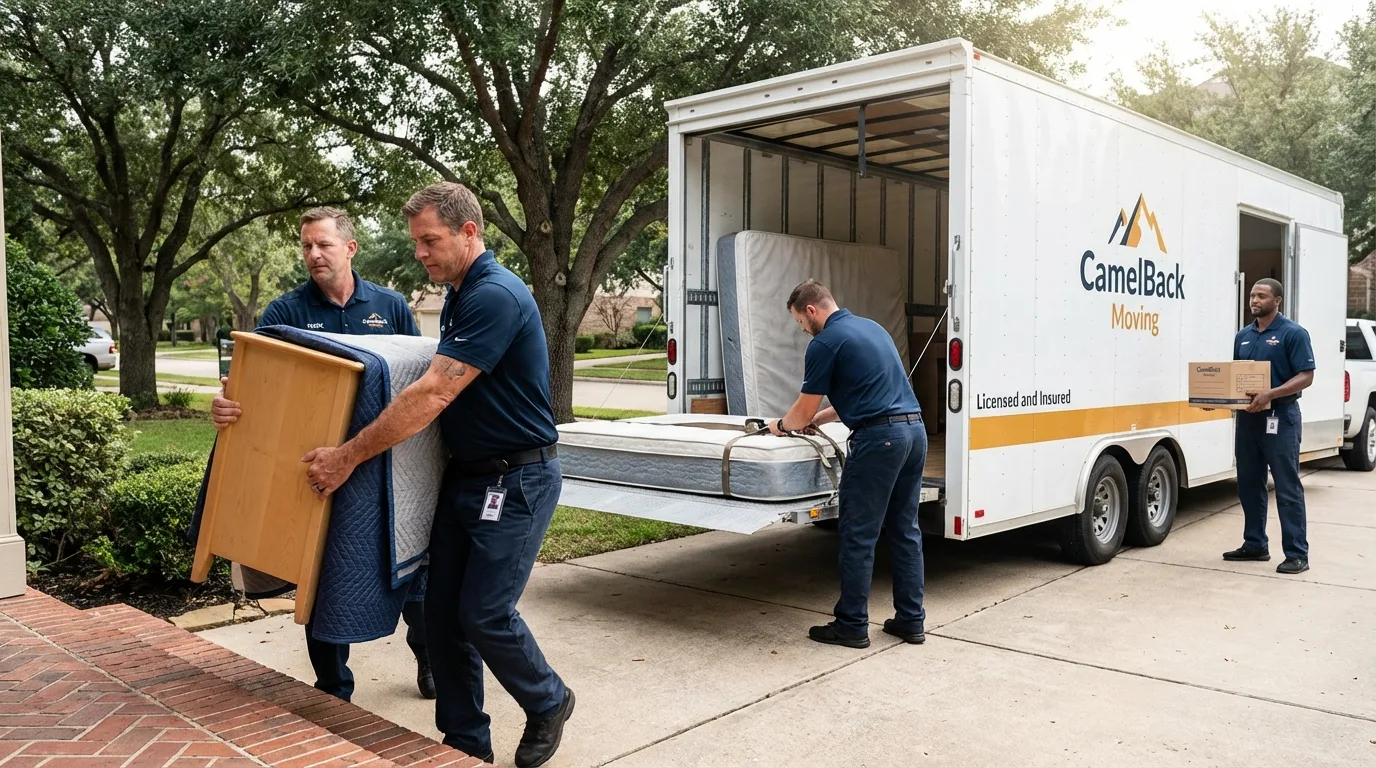 Crew loading residential truck for cross-state move from Armada, MI