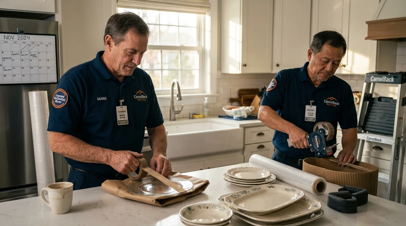 Professional crew packing kitchen dishware in Armada, MI